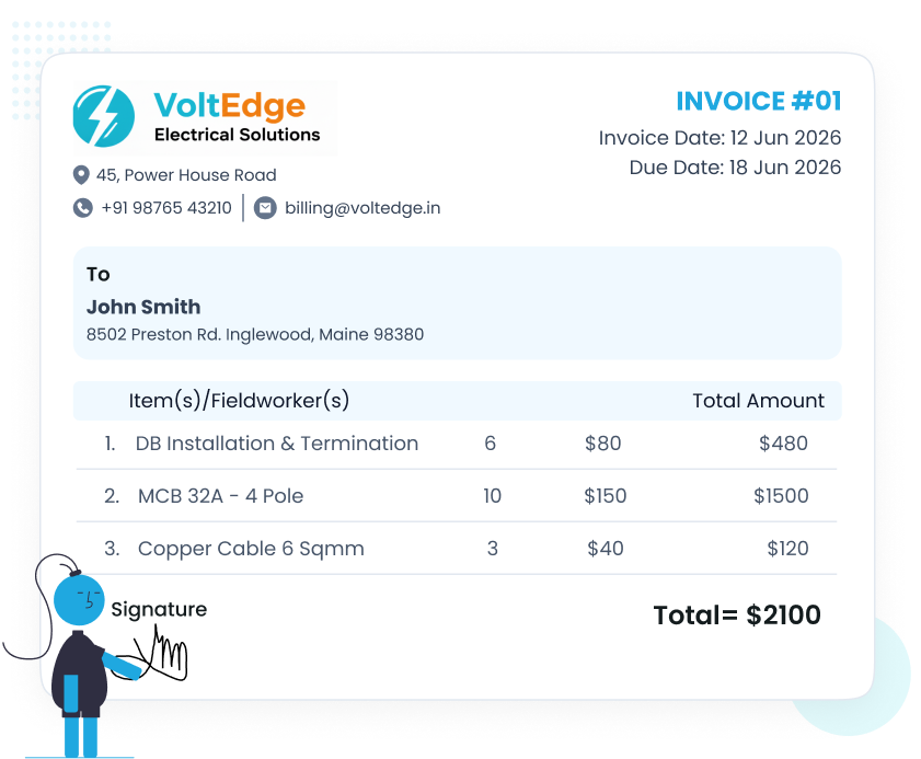 Electrician invoicing and billing