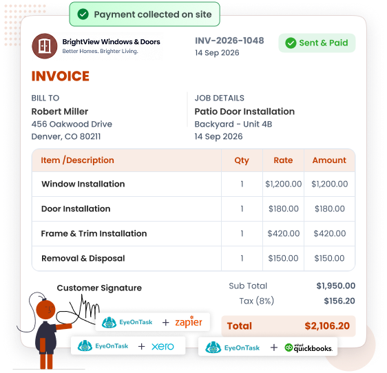 On-site invoicing and payment collection for installers