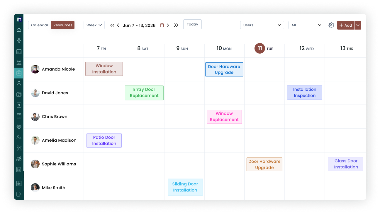 Window Door Installation Software Dashboard